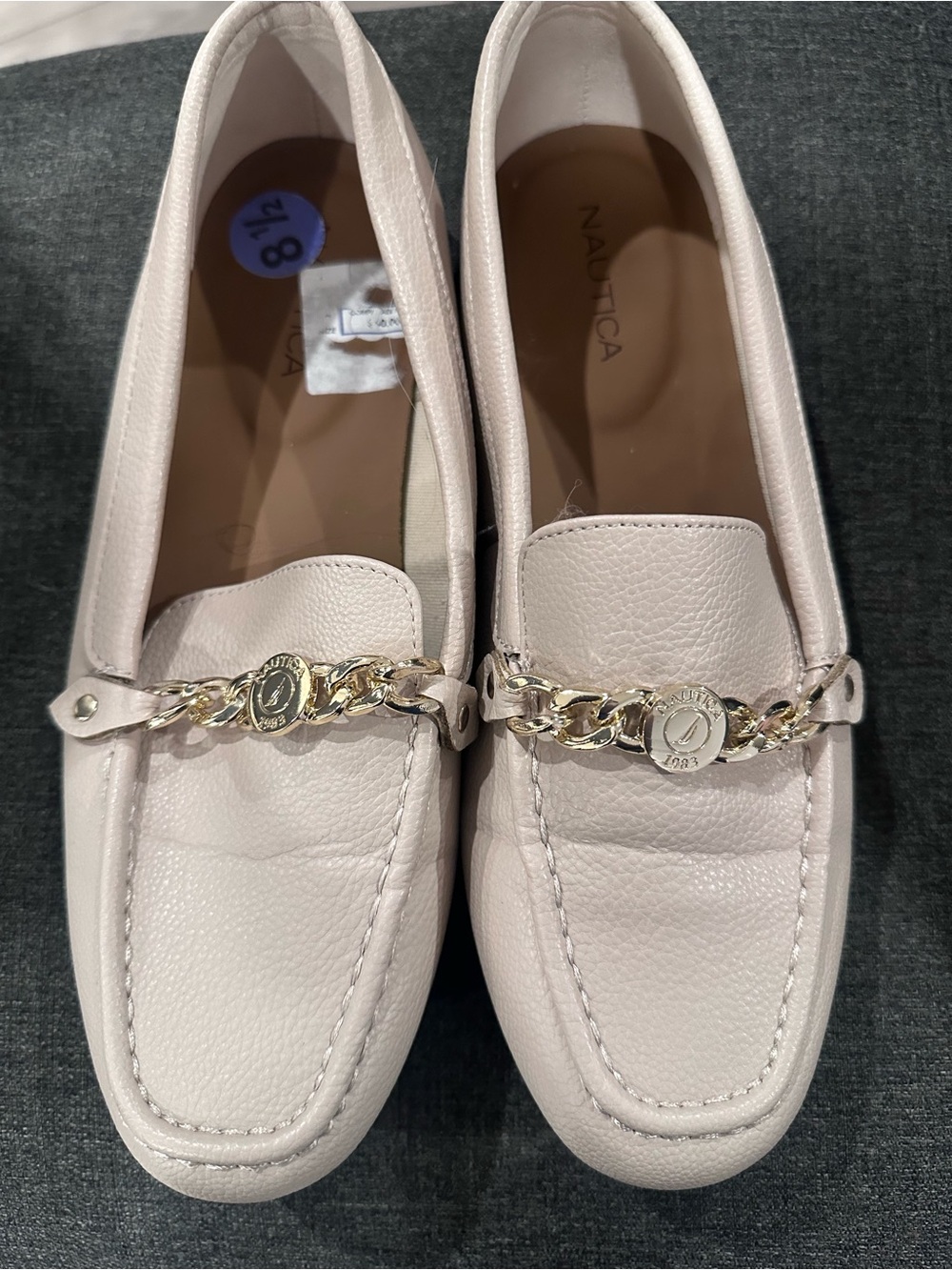 Nautica Women's Gold Chain-Trim Cream Leather Loafers